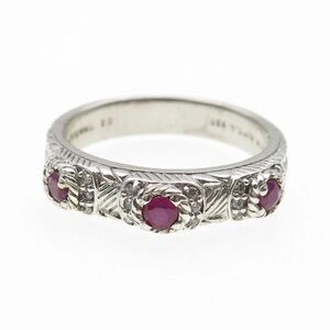 Judith Ripka 925 Sterling Silver Real Round-Cut Ruby Band Ring